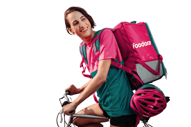 Foodora courier on bike